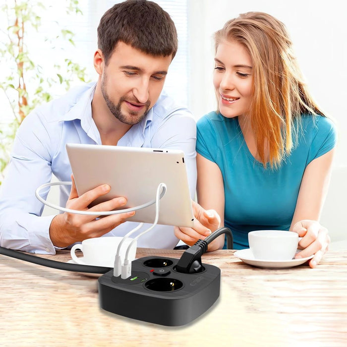 Разклонител Tech-Protect PCS3X4, 3 гнезда, 2xUSB-A, 2xUSB-C 200 см - черен