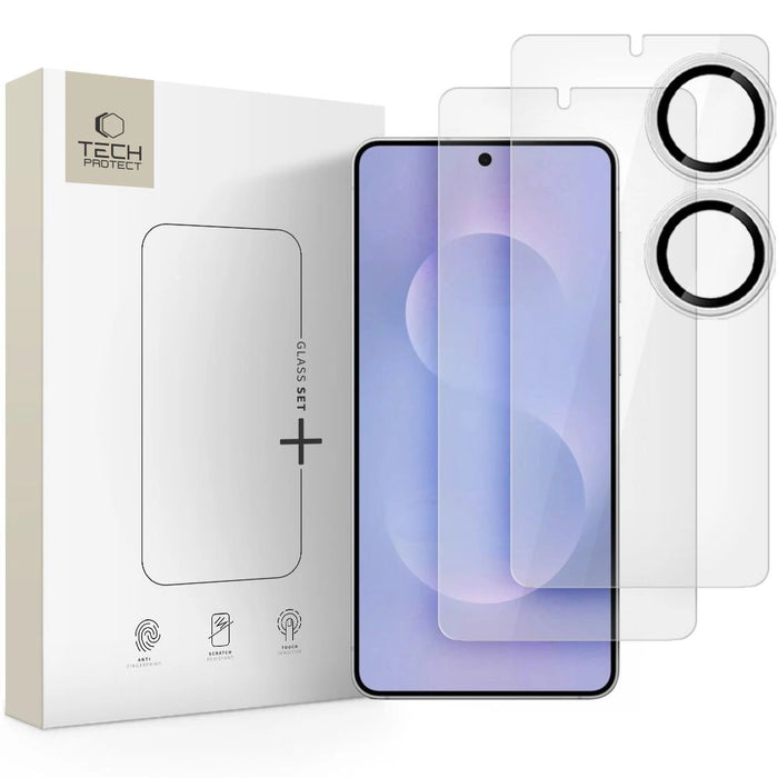 Закалено стъкло Tech-Protect Glass Set+ 3-pack за Samsung Galaxy S25 Edge - прозрачно