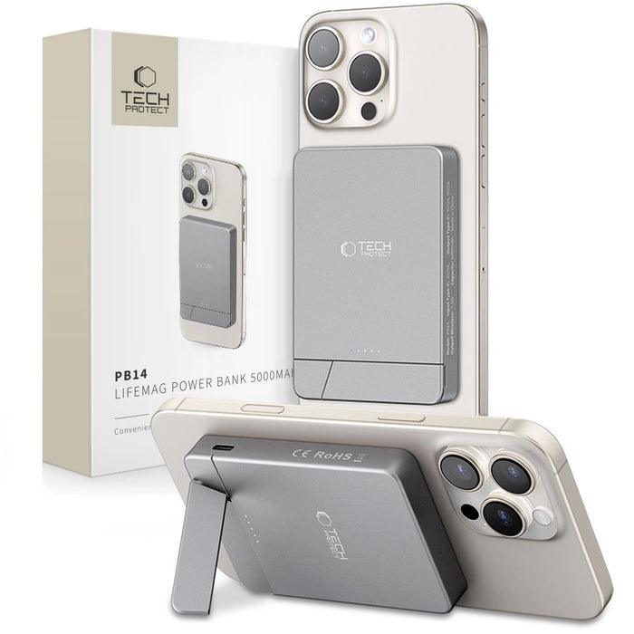 Преносима батерия Powerbank Tech-Protect PB14 LifeMag MagSafe 5000 mAh - сив