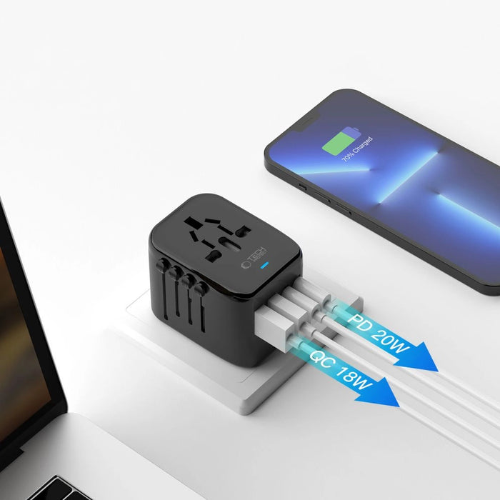 Tech-Protect TA200 EU / UK / US / AU адаптер - черен