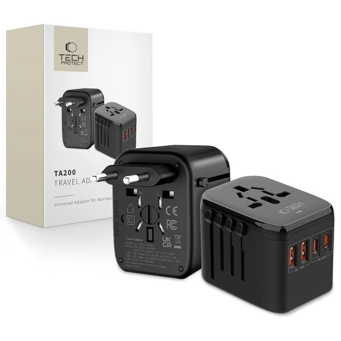 Tech-Protect TA200 EU / UK / US / AU адаптер - черен