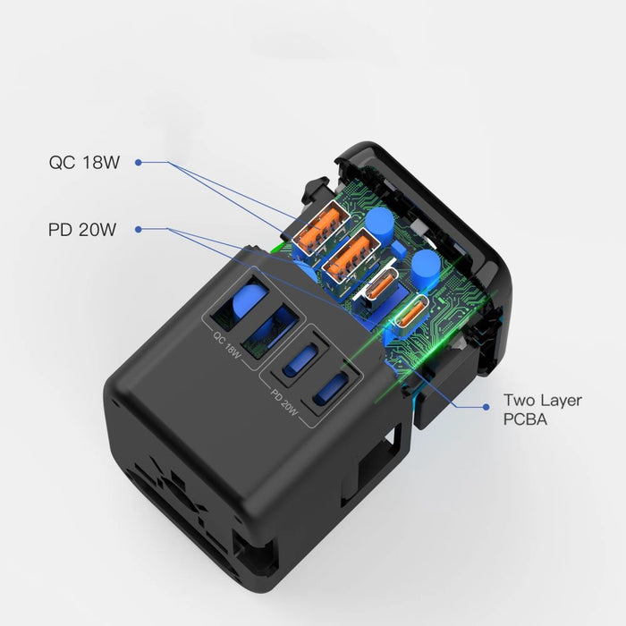 Tech-Protect TA200 EU / UK / US / AU адаптер - черен
