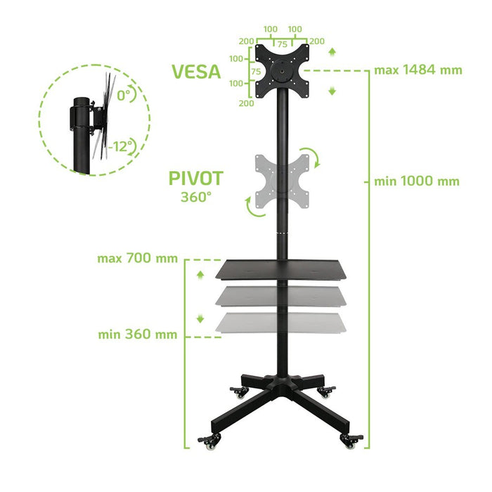 Techly Trolley Floor Stand LCD/LED/Plasma TV Stand 19"-37"