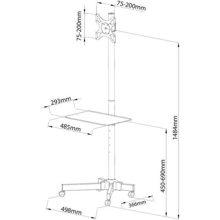 Techly Trolley Floor Stand LCD/LED/Plasma TV Stand 19"-37"
