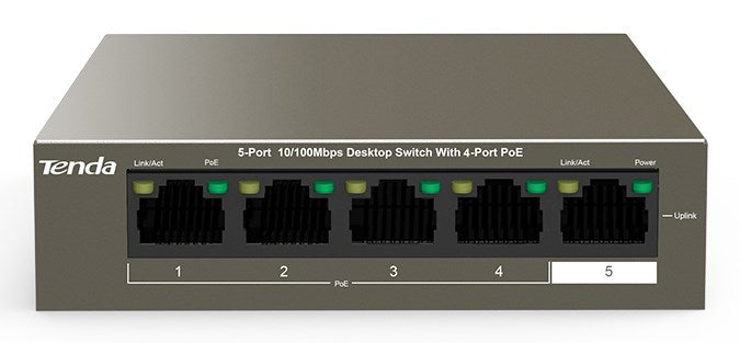 Tenda TEF1105-4-63W мрежов превключвател Неуправляем Fast Ethernet (10/100) Power over Ethernet (PoE) Настолен/стенен монтаж Сив