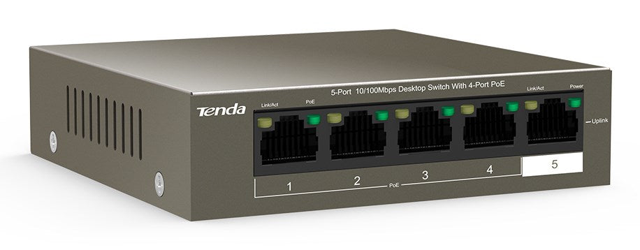 Tenda TEF1105-4-63W мрежов превключвател Неуправляем Fast Ethernet (10/100) Power over Ethernet (PoE) Настолен/стенен монтаж Сив