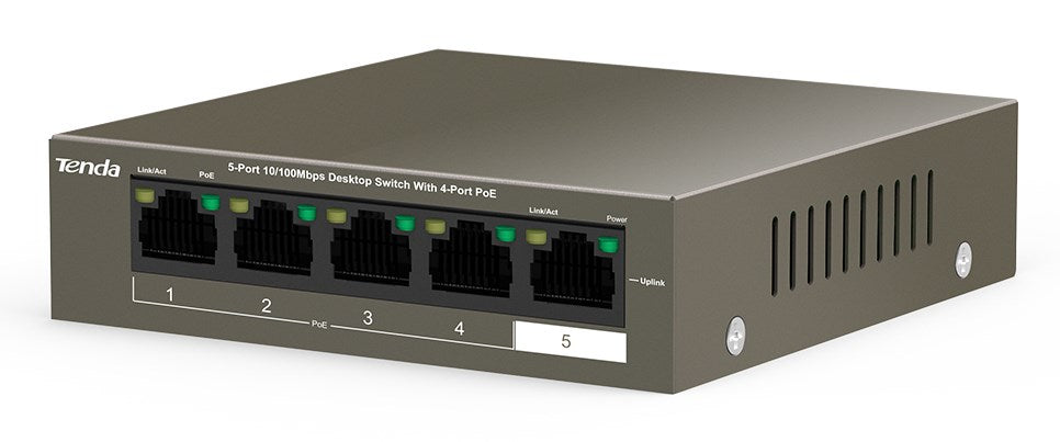 Tenda TEF1105-4-63W мрежов превключвател Неуправляем Fast Ethernet (10/100) Power over Ethernet (PoE) Настолен/стенен монтаж Сив