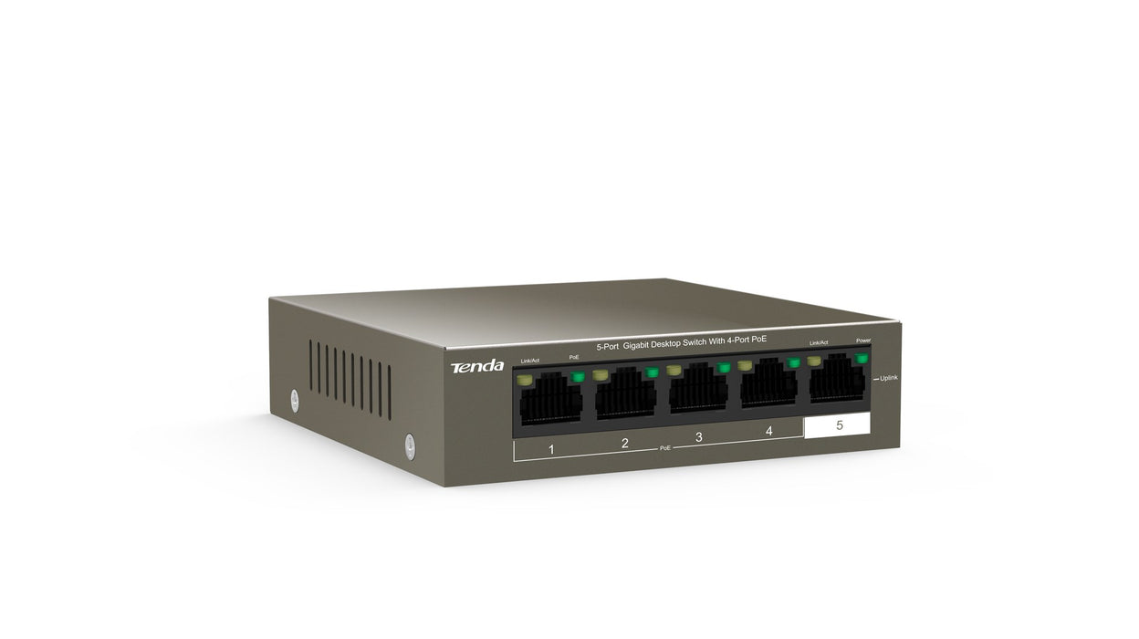 Tenda TEG1105P-4-63W-EU мрежов комутатор Gigabit Ethernet (10/100/1000) Power over Ethernet (PoE) Сив