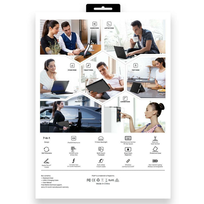 Калъф Typecase Flexbook Touch с клавиатура за iPad 11" (A16) 2025 / iPad 10.9" 2022, малинов