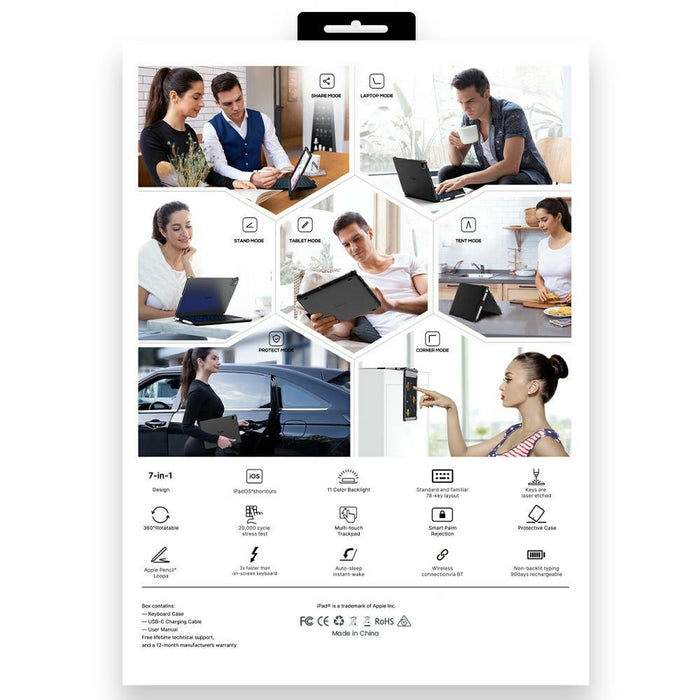 Калъф Typecase Flexbook Touch с клавиатура за iPad Air 11" M2 2024 / M3 2025 / M4 2026, син (Тихи океан)