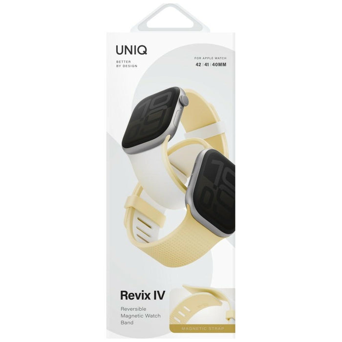 Каишка UNIQ Revix IV Premium за Apple Watch 42/41mm Edition, реверсибилна, магнитна, бяло-жълта