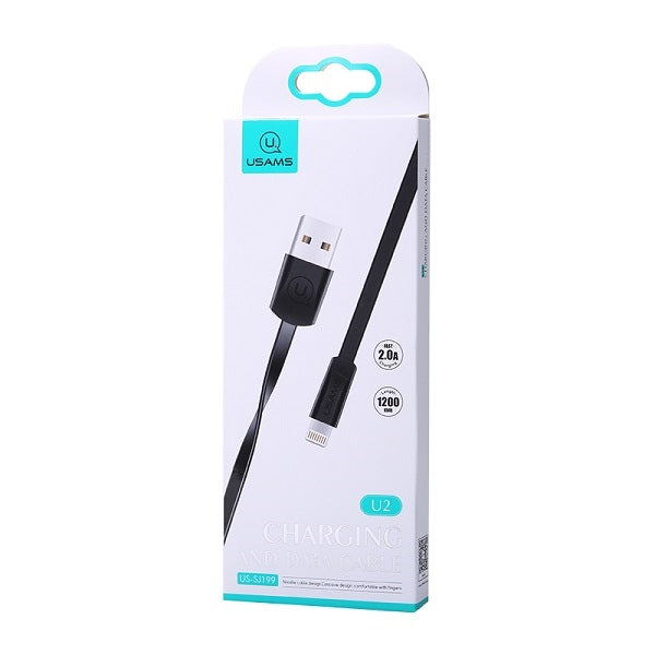 Кабел USAMS U2 Lightning 1 м, черен за iPhone 5/6/7/8/X