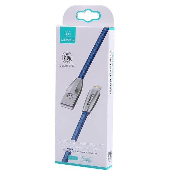 Кабел USAMS U-Light Lightning плетен, син, 1,2 м