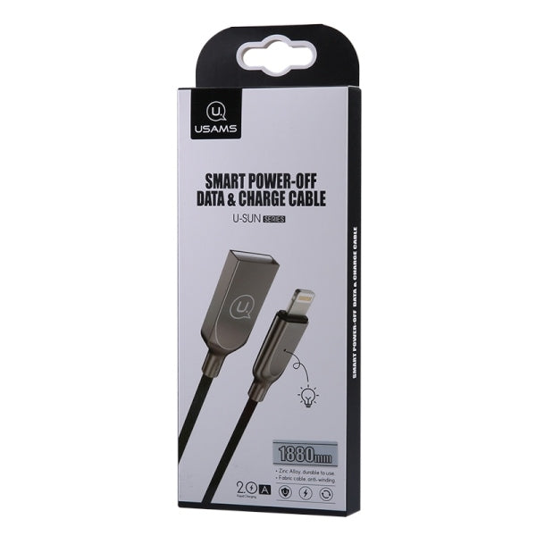 USAMS Kabel power-off U-Sun Lightning кабел, черен, 1,9 m