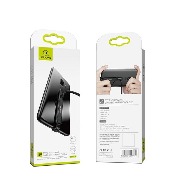 USAMS Kabel Gaming U9 кабел 1,5 м плосък, черен