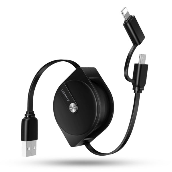 USAMS Кабел zwijany U1 2в1 1м черен (lightning/microUSB)