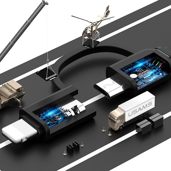 USAMS Кабел zwijany U1 2в1 1м черен (lightning/microUSB)