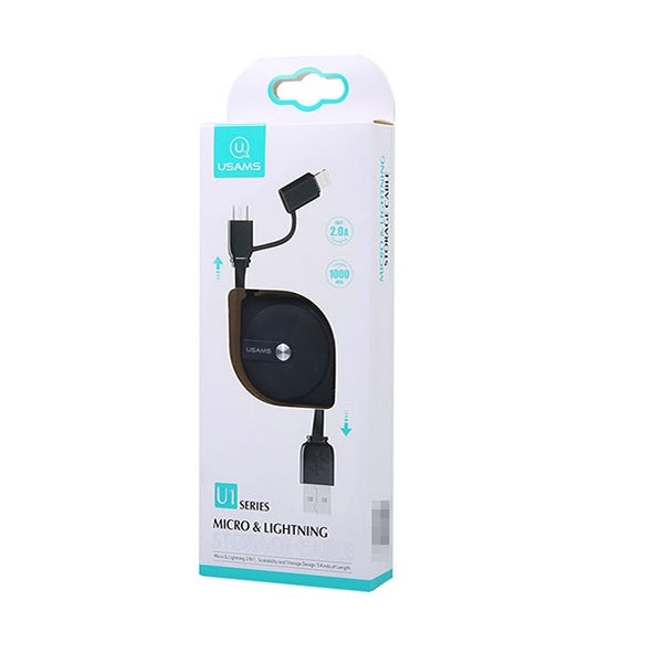 USAMS Кабел zwijany U1 2в1 1м черен (lightning/microUSB)