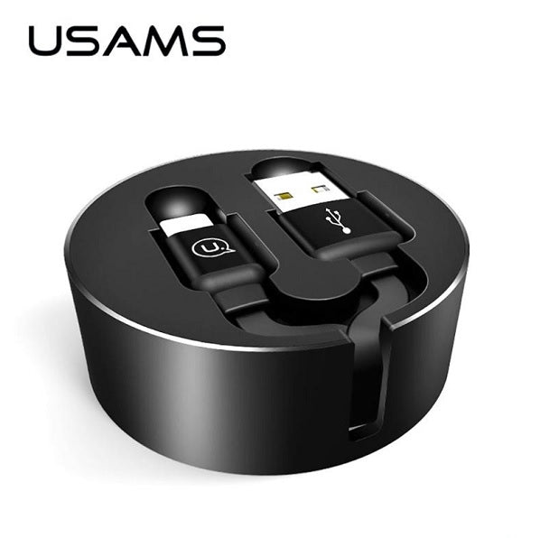 USAMS Кабел намотаван U-Bin Lightning 1 м, 2 A, черен