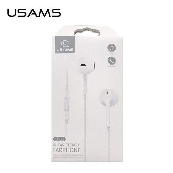 Слушалки USAMS Stereo M0, бял, jack 3,5mm