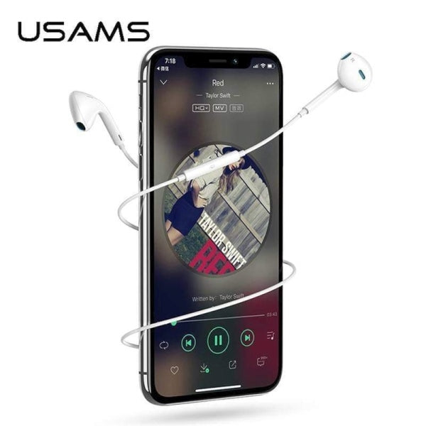 Слушалки USAMS Stereo M0, бял, jack 3,5mm
