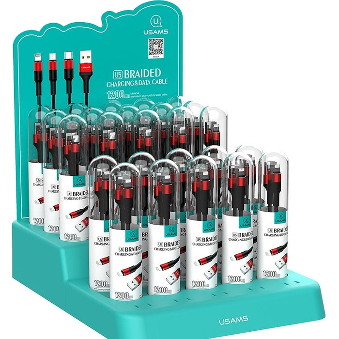 USAMS U5 плетен кабел 2A Lightning, червен, 1,2 м