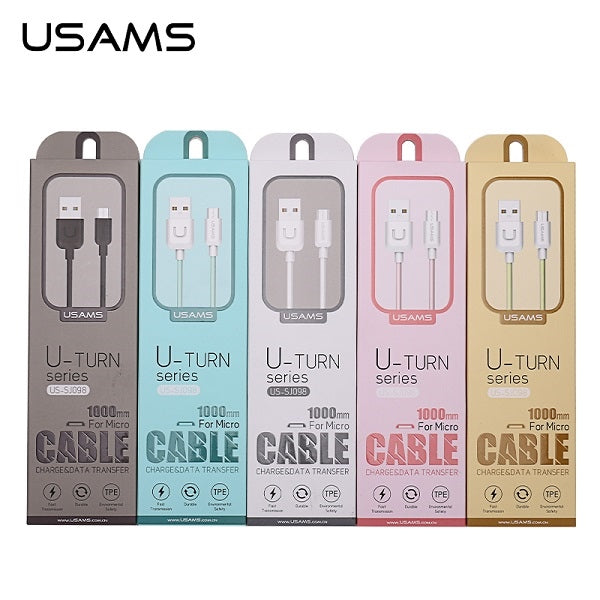 Кабел USAMS U-Turn microUSB 1м, бял, 2A