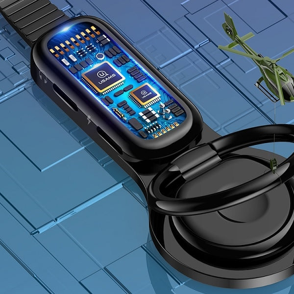 USAMS Adapter 2в1 Lightning - 2x Lightning + держател за пръстен, черен