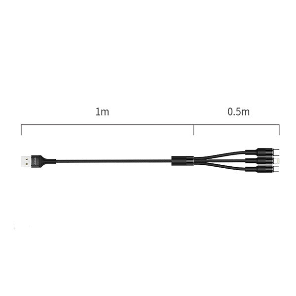 USAMS Кабел U5 плетен 3в1 1,5m, черен (Lightning/microUSB)