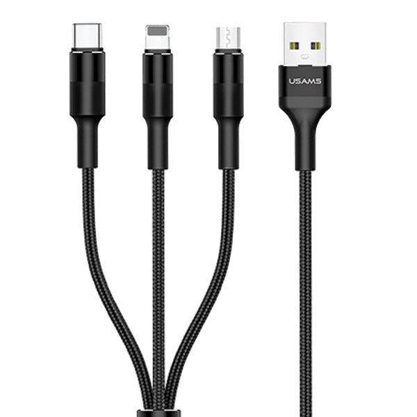 USAMS Кабел U5 плетен 3в1 1,5m, черен (Lightning/microUSB)