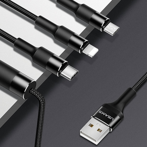USAMS Кабел U5 плетен 3в1 1,5m, черен (Lightning/microUSB)