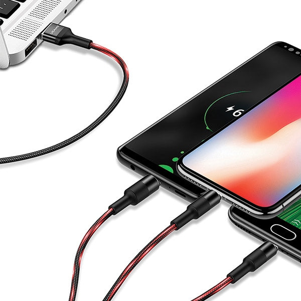 USAMS Кабел U5 плетен 3в1 1,5m, черен (Lightning/microUSB)