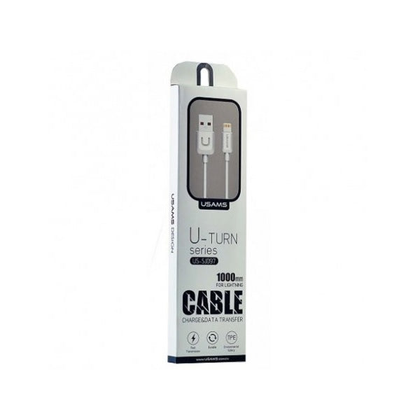 USAMS Kabel U-Turn Lightning 1м, бял, 2A