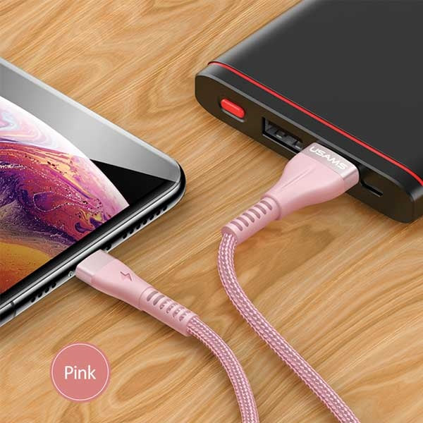 USAMS кабел U33 Lightning 1 м, заплетен, Fast Charging, розов