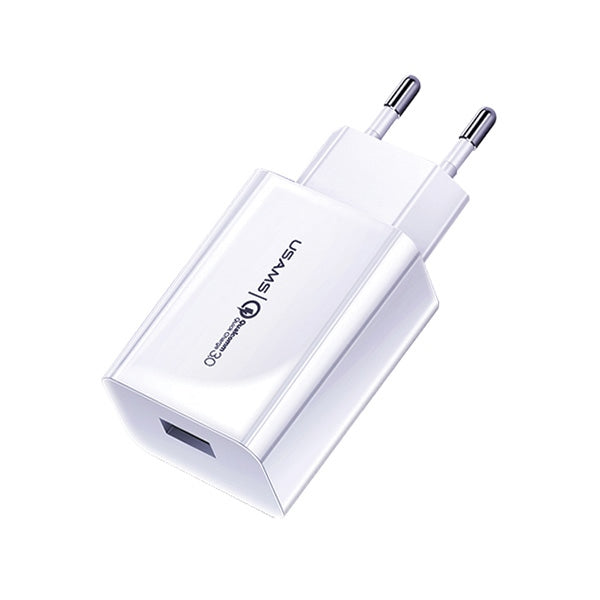 Зарядно USAMS T22 18W 3A QC3.0 Fast Charging, бяло