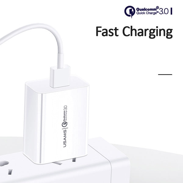 Зарядно USAMS T22 18W 3A QC3.0 Fast Charging, бяло