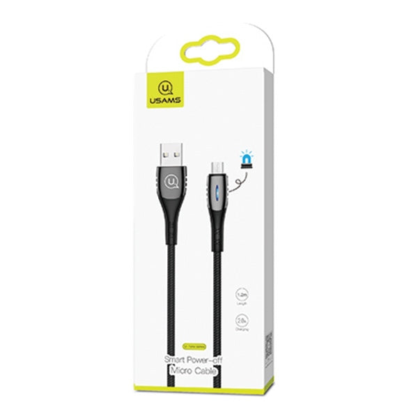 USAMS Кабел плетен U-Tone 2m Power-off 2A Fast Charging, черен