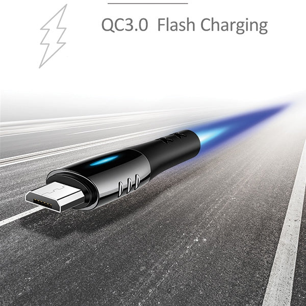 USAMS Кабел плетен U-Tone 2m Power-off 2A Fast Charging, черен