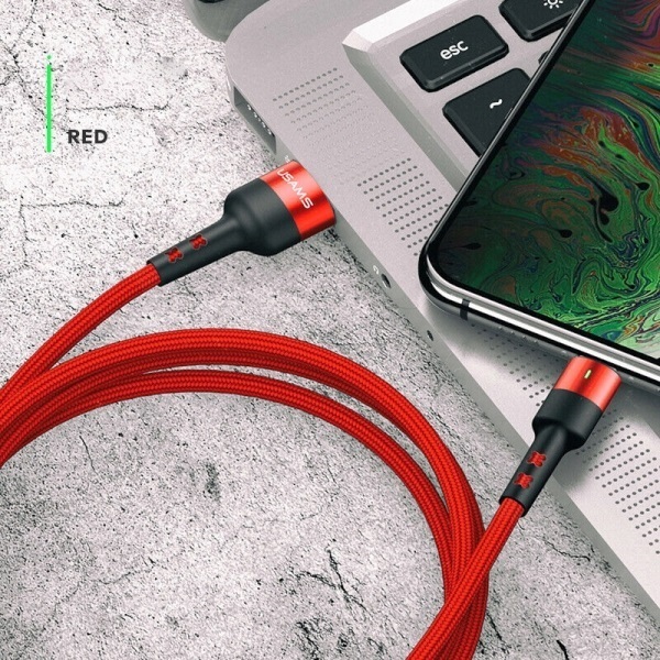 USAMS Кабел плетен U26 3A Fast Charging, червен