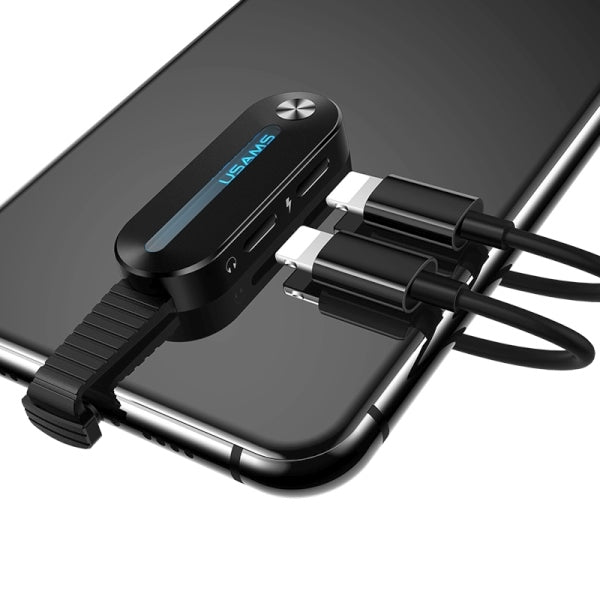 USAMS адаптер 2в1 Lightning LED, черен