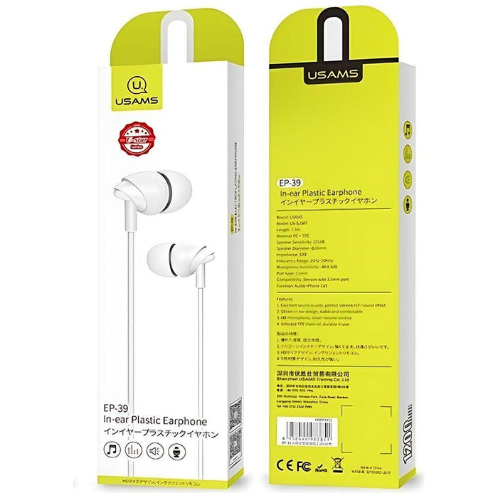 Слушалки USAMS stereo 3.5 mm, бели