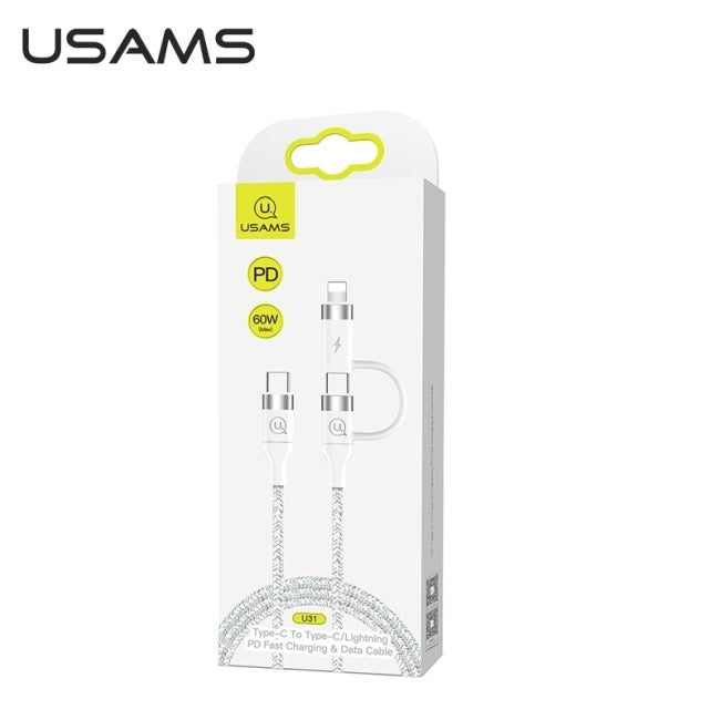 Кабел USAMS Kabel U31 USB-C/Lightning 60W PD Fast Charge, бял