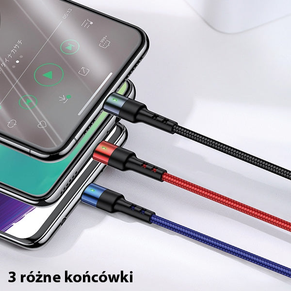 USAMS Кабел плетен U26 3в1 0.35м Charge (Lightning/microUSB) черен
