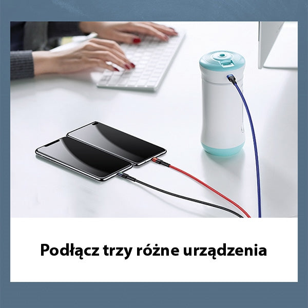 USAMS Кабел плетен U26 3в1 0.35м Charge (Lightning/microUSB) черен