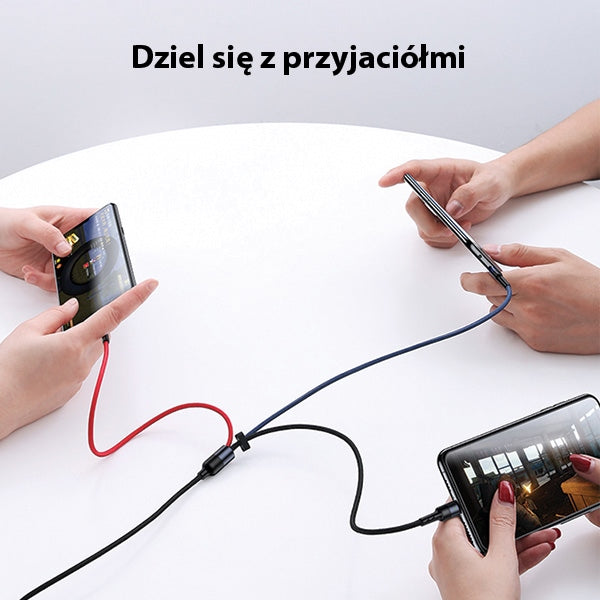 USAMS Кабел плетен U26 3в1 0.35м Charge (Lightning/microUSB) черен