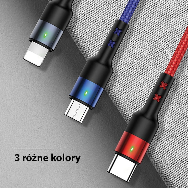 USAMS Кабел плетен U26 3в1 0.35м Charge (Lightning/microUSB) черен