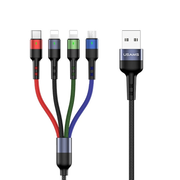 USAMS Кабел плетен U26 4в1 3m Charge (USB-C/microUSB/Lightning) — SJ413USB01 (US-SJ413)