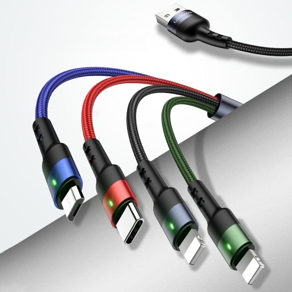 USAMS Кабел плетен U26 4в1 3m Charge (USB-C/microUSB/Lightning) — SJ413USB01 (US-SJ413)