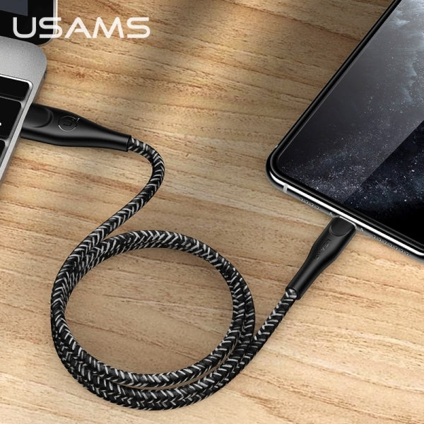 USAMS Кабел плетен U41 Lightning, черен, Fast Charge