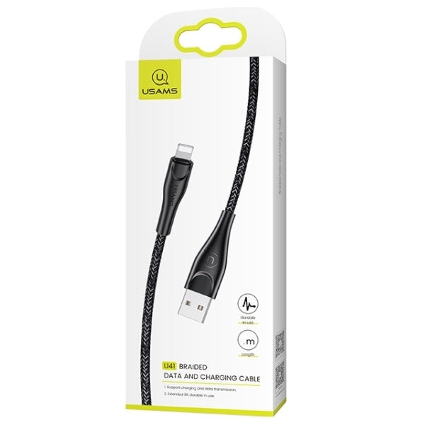 USAMS Кабел плетен U41 Lightning, черен, Fast Charge